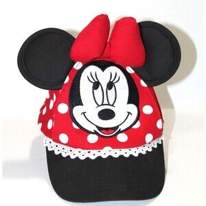 Disney Parks Minnie Mouse Toddler Snapback Red Black Bow Ears Polka Dot Hat Cap